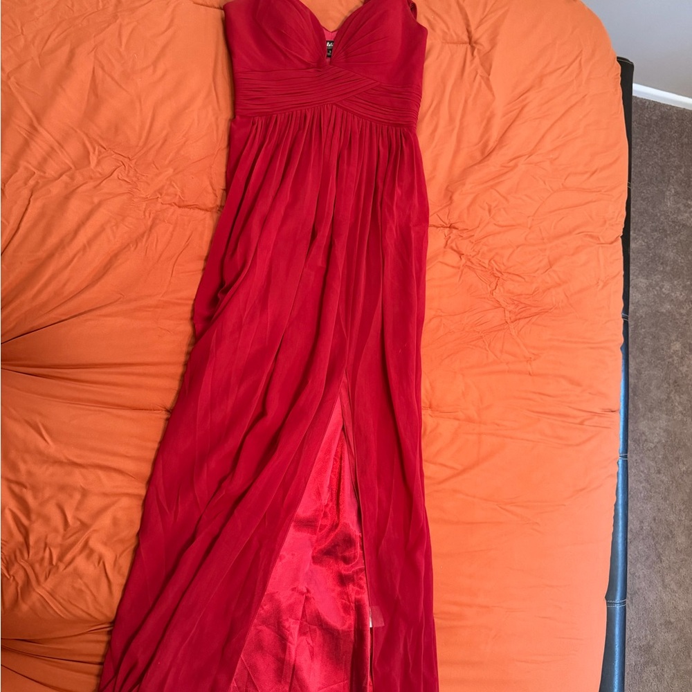 Lulu's Red Strapless Chiffon Evening Gown